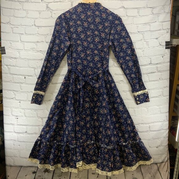 Gunne Sax Dress Vintage 70’s Prairie Girl Floral Print Lace High Collar XS Jr 5 - Picture 6 of 12